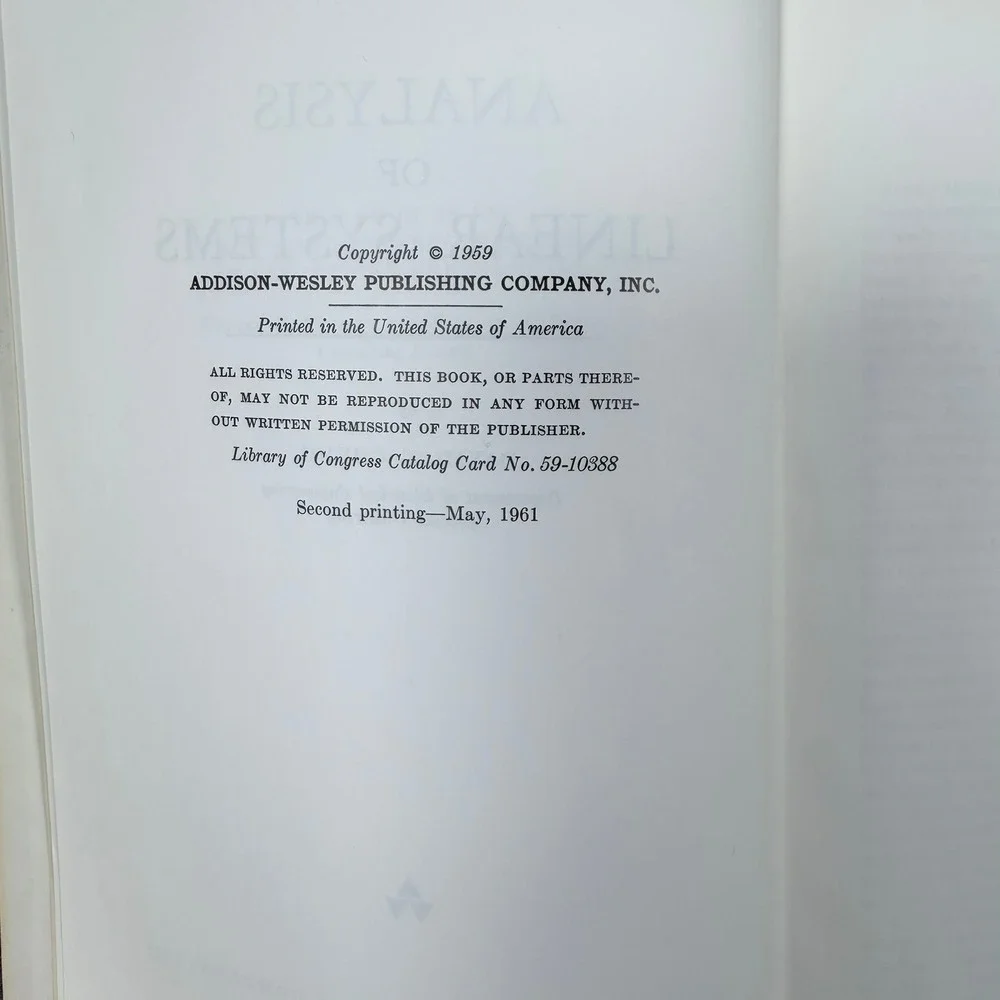 David K. Cheng Analysis of Linear Systems Hardcover 1961 2nd Printing Textbook